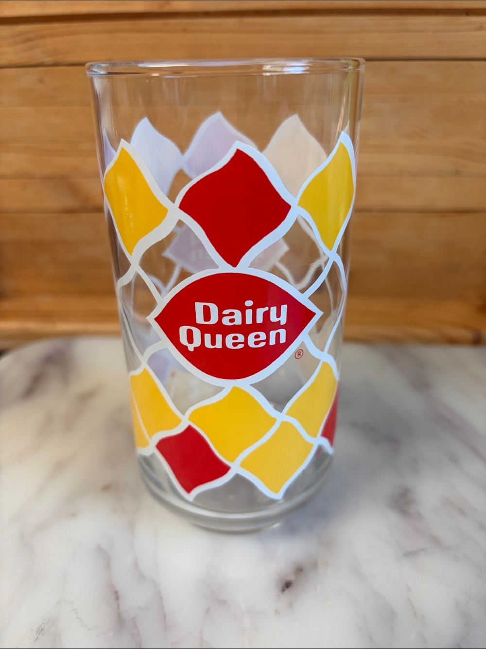 Branded Red & Yellow Diamond Pattern Glass
